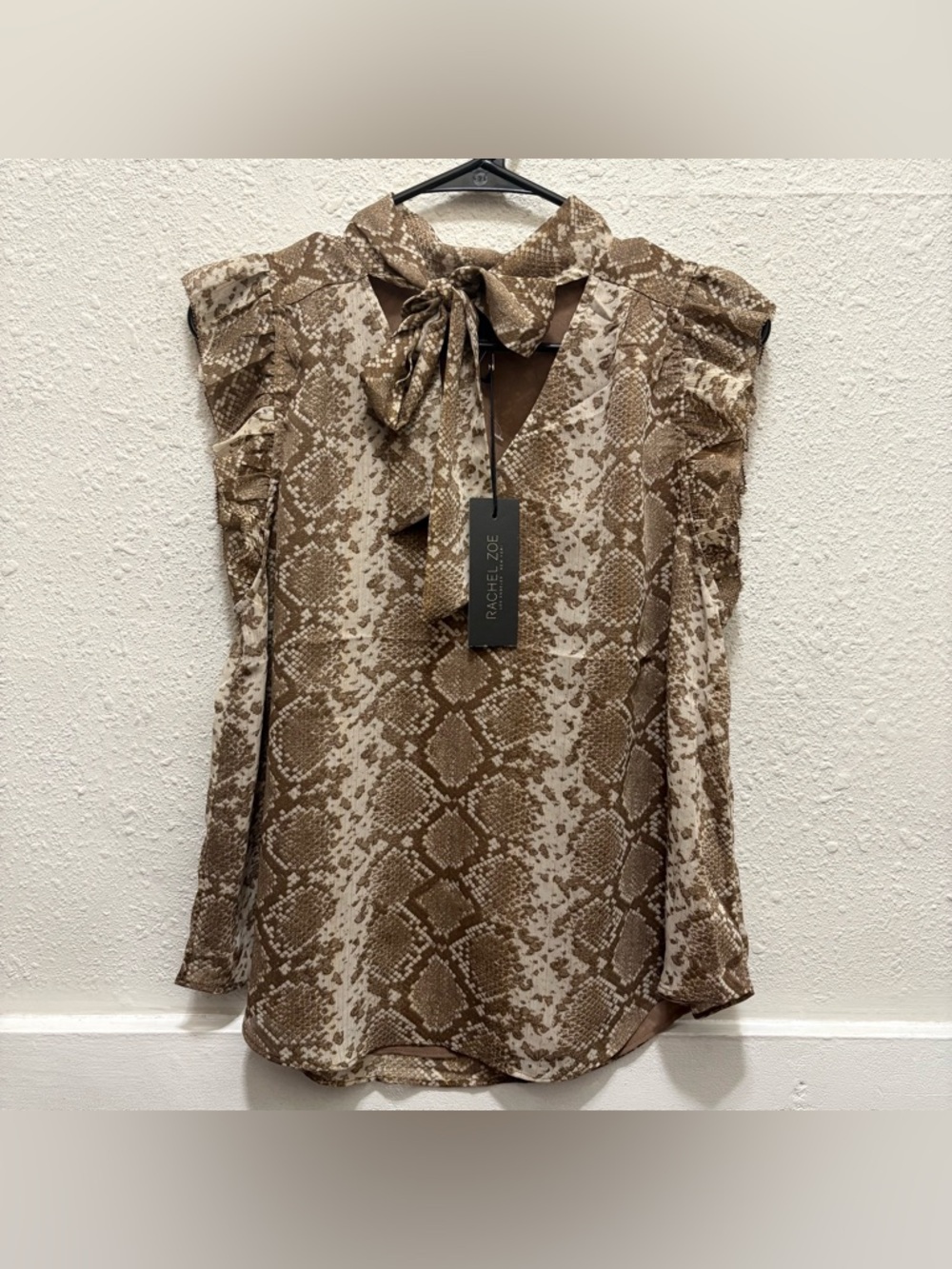 Rachel Zoe Brown Snake Print Bow Neck Sleeveless Blouse